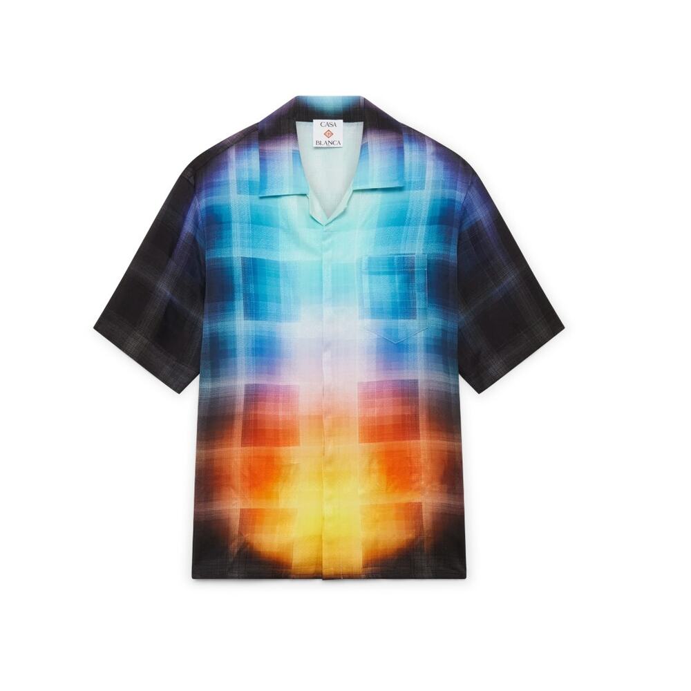 New $890 Casablanca Short sleeve cuban cotton shirt men gradient Size L